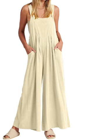 đ Ărmlös jumpsuit med vida ben och fickor för damer