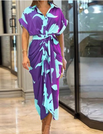 đ„SISTA DAGEN 70% RABATTđ„Casual Lapel Neck Midja Tryck Skjorta KlĂ€nning