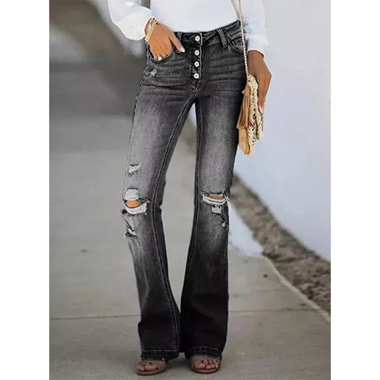 ✨Heta erbjudanden – 49 % rabatt👖Vintagejeans med knappknäppning, hög midja och utsvängda ben