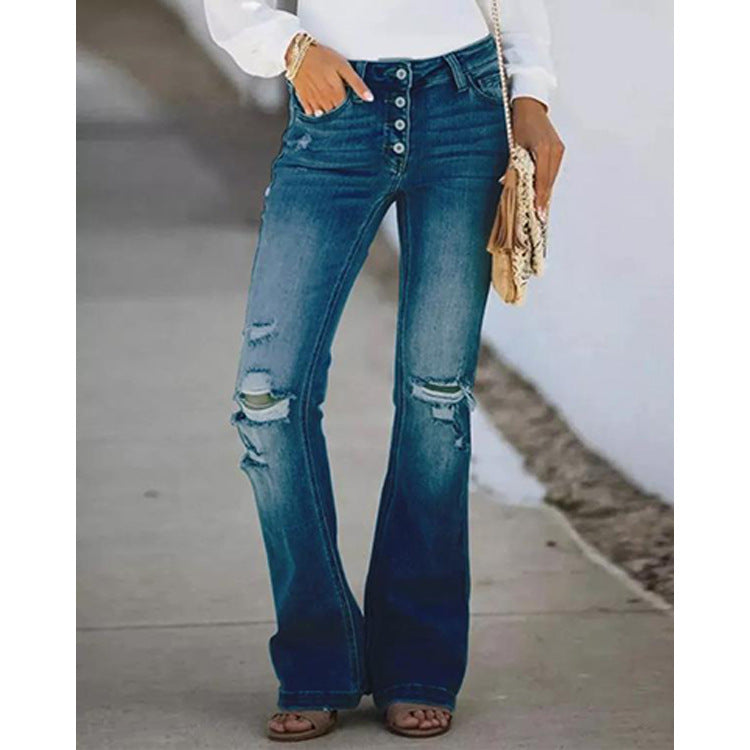 ✨Heta erbjudanden – 49 % rabatt👖Vintagejeans med knappknäppning, hög midja och utsvängda ben