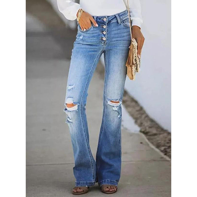 ✨Heta erbjudanden – 49 % rabatt👖Vintagejeans med knappknäppning, hög midja och utsvängda ben