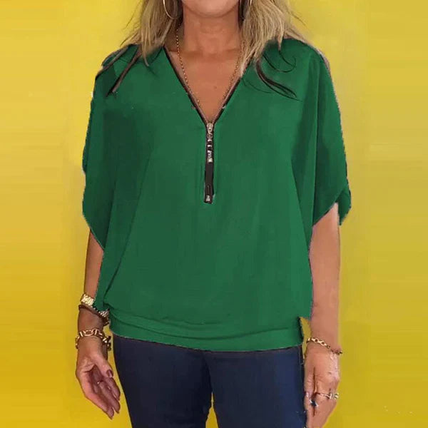 💥Specialförsäljning 49% OFF👗Avslappnad damtopp med dragkedja och chiffonghals