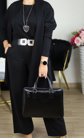 Elegant lång kofta, topp och byxor, 3-delars set