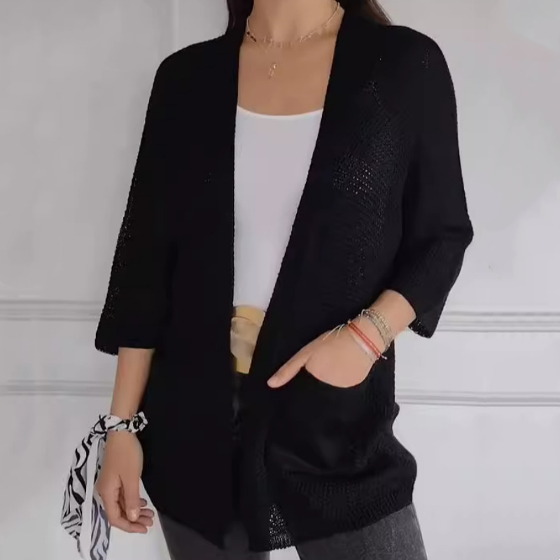 ✨ Casual stickad kappa med öppen front