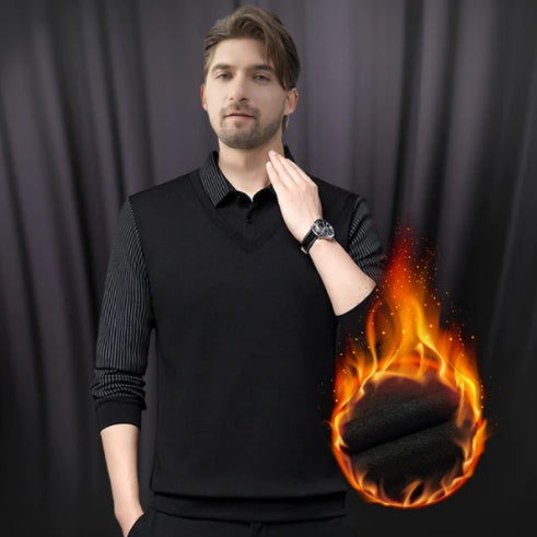 đ Lapel faux tvĂ„delad stickad skjorta herr