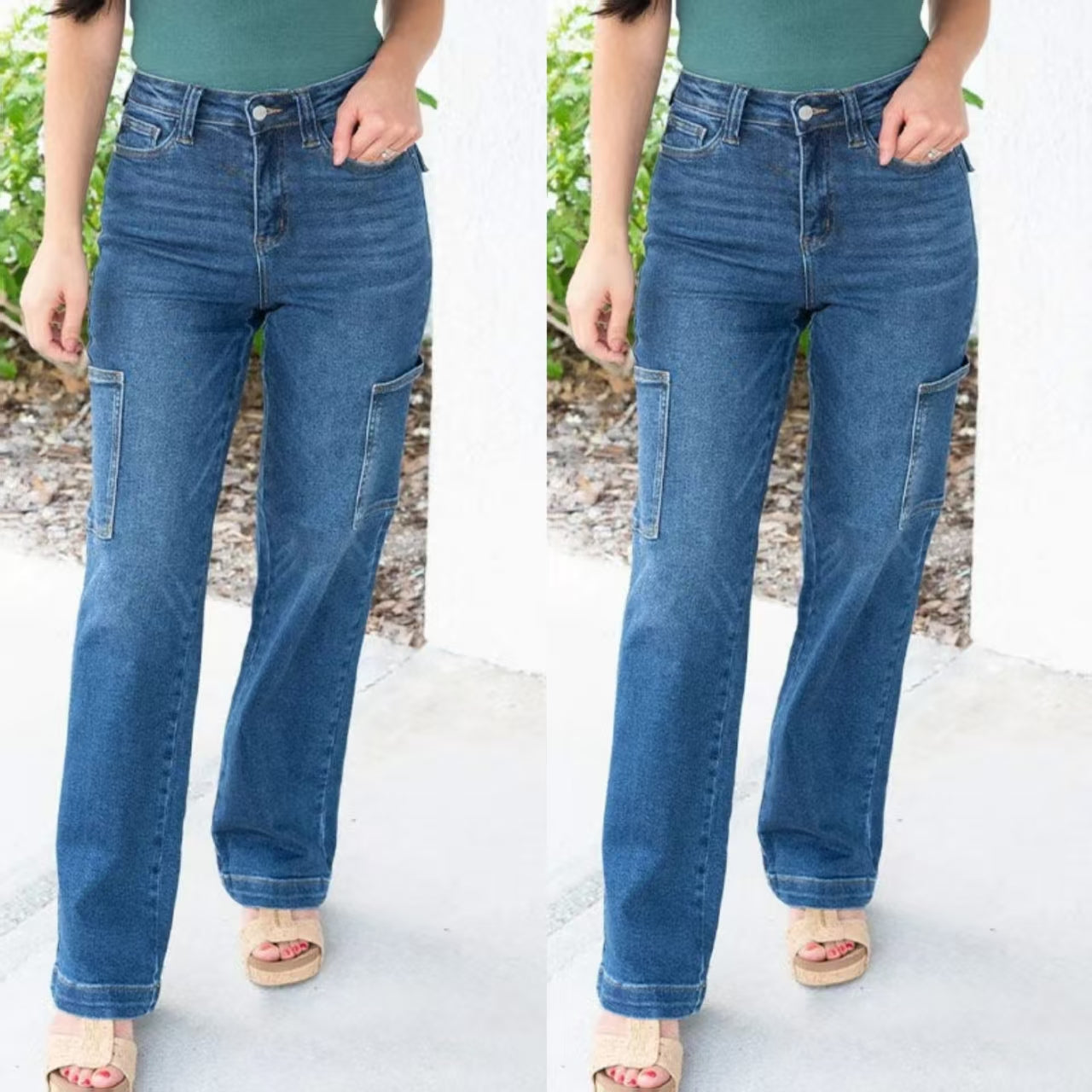 Stretchjeans med vida ben och hög midja för kvinnor