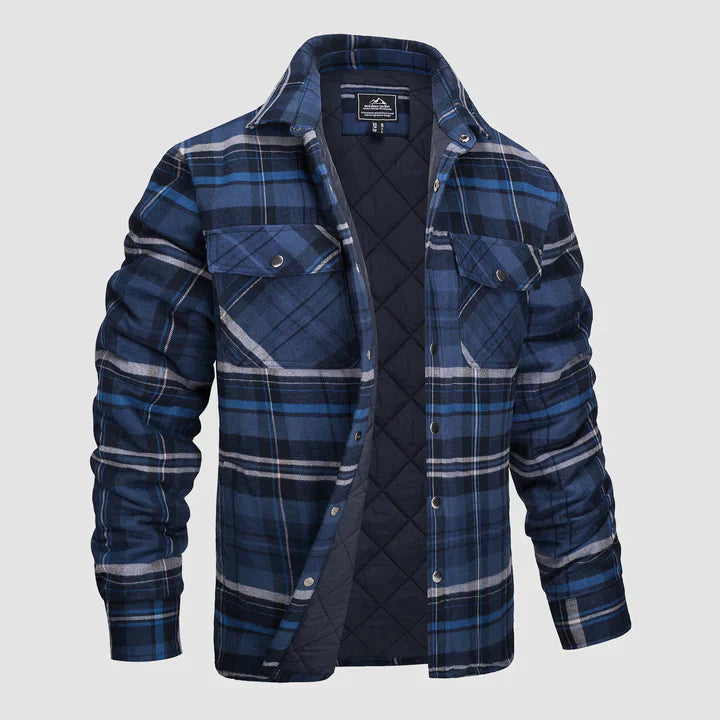 Flanellskjortjacka för män Långärmad quiltad fodrad rutig kappa Button down tjocka ytterkläder för vintern
