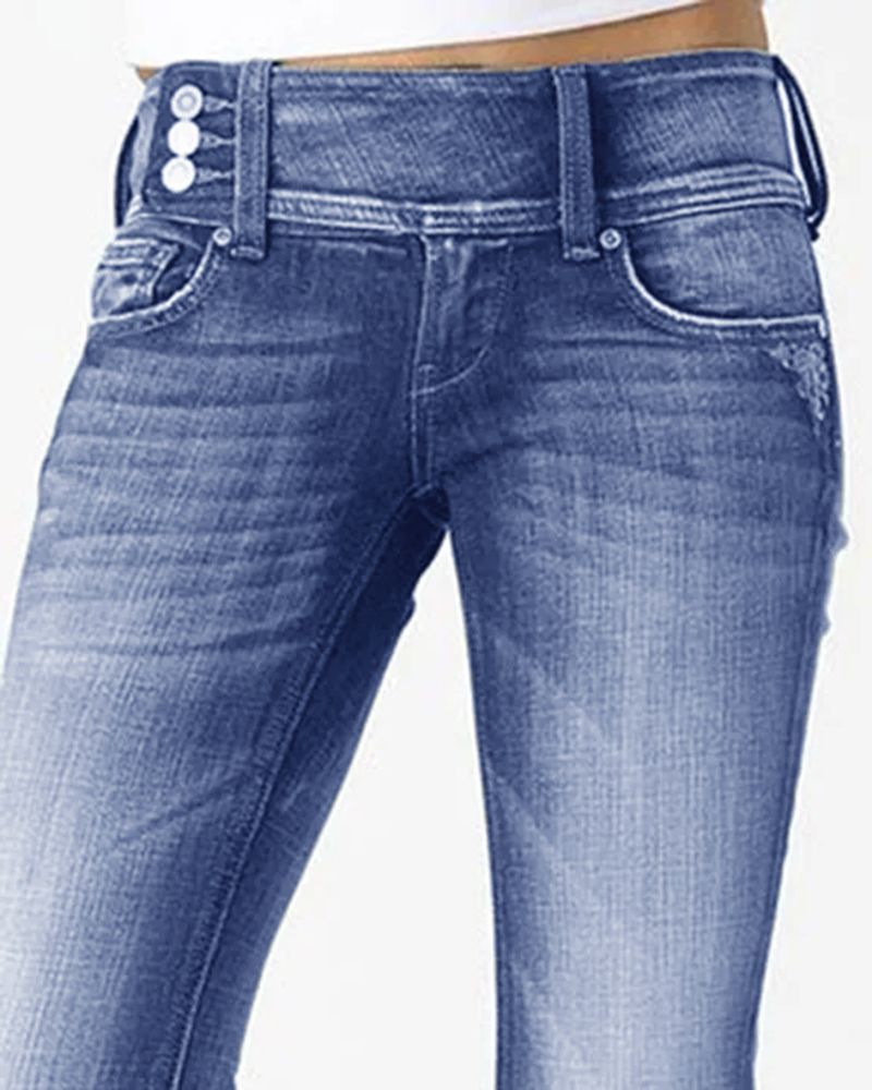 đ„đ„Midiross Vintage Button Side Design Jeans med utsvĂ€ngd midja