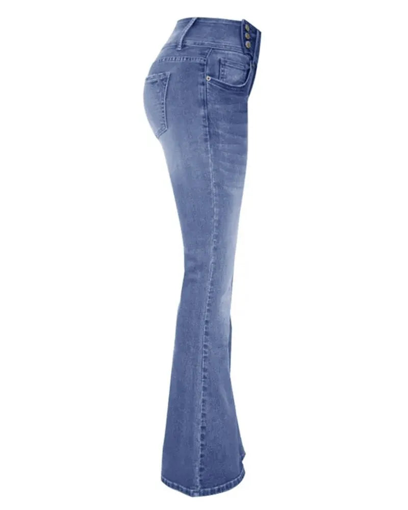 đ„đ„Midiross Vintage Button Side Design Jeans med utsvĂ€ngd midja