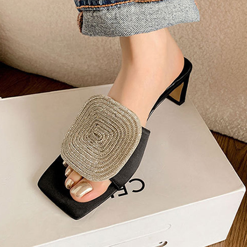 💖Sandaler med fyrkantig rund klack