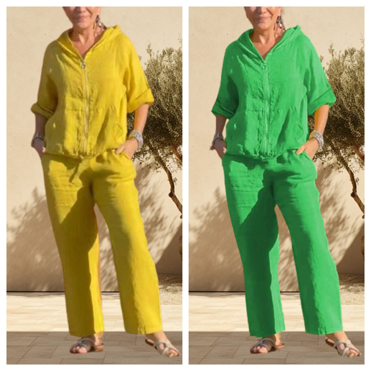 đTvĂ„delat plagg i bomull och linne med huva