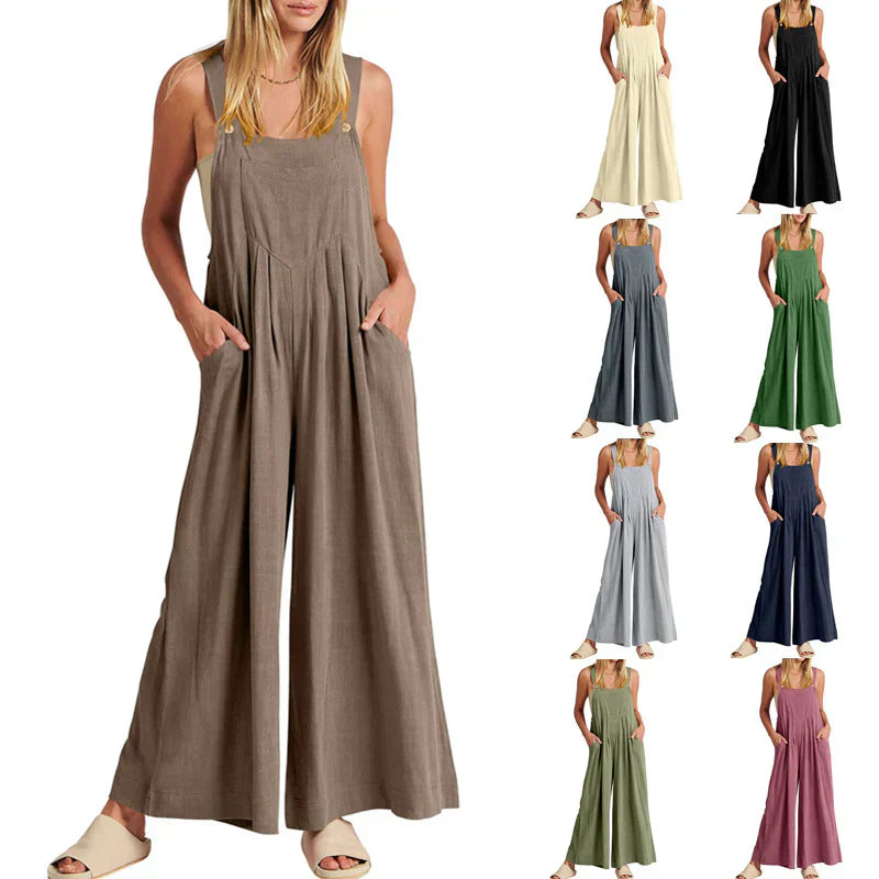 đ Ărmlös jumpsuit med vida ben och fickor för damer
