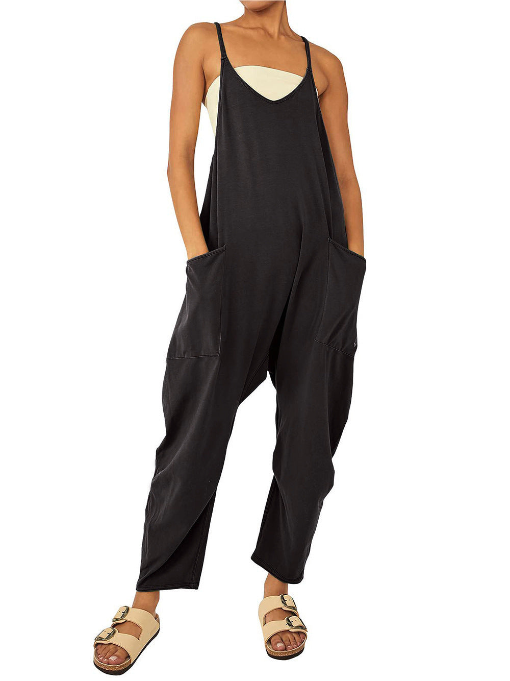 đSommarrea - 49% OFFâ€ïžâđ„Solid V-Neck Sling Pocket Jumpsuit