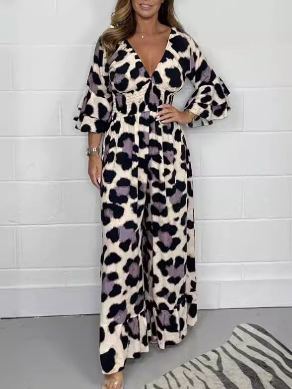 đ„Hot Sale 53% OffđLeopardmönstrad jumpsuit med V-ringning