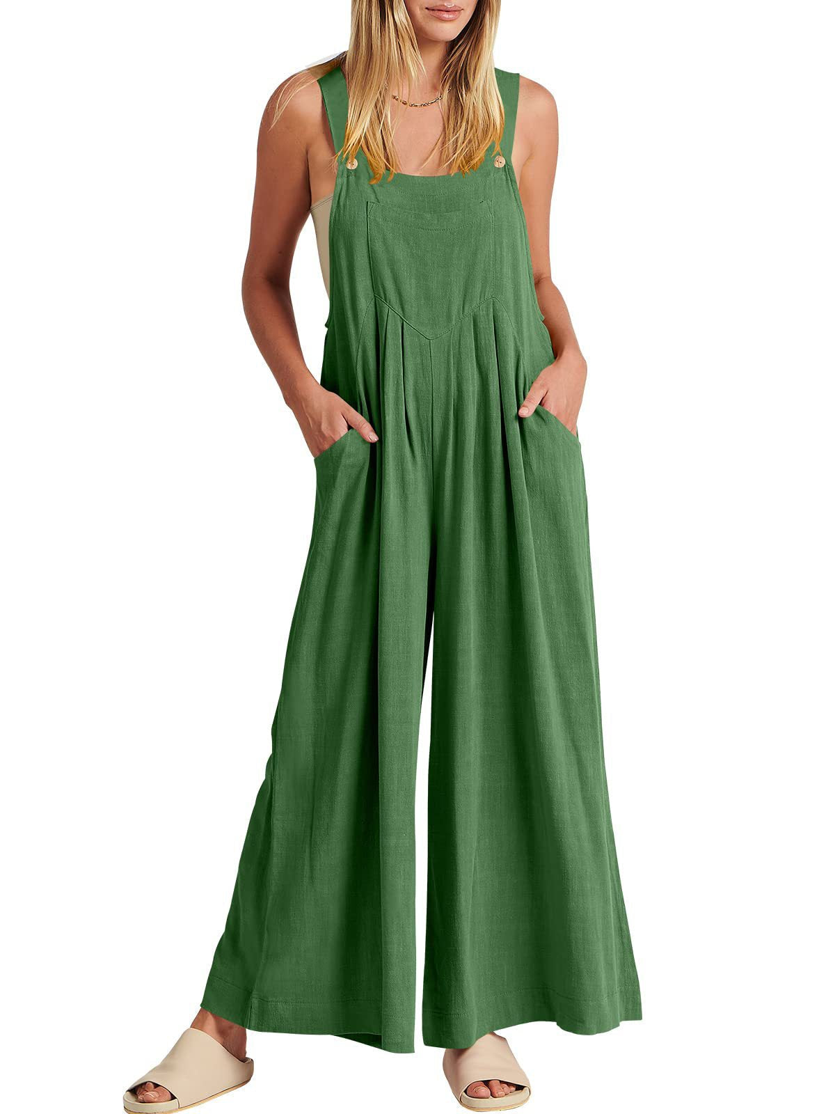 đ Ărmlös jumpsuit med vida ben och fickor för damer