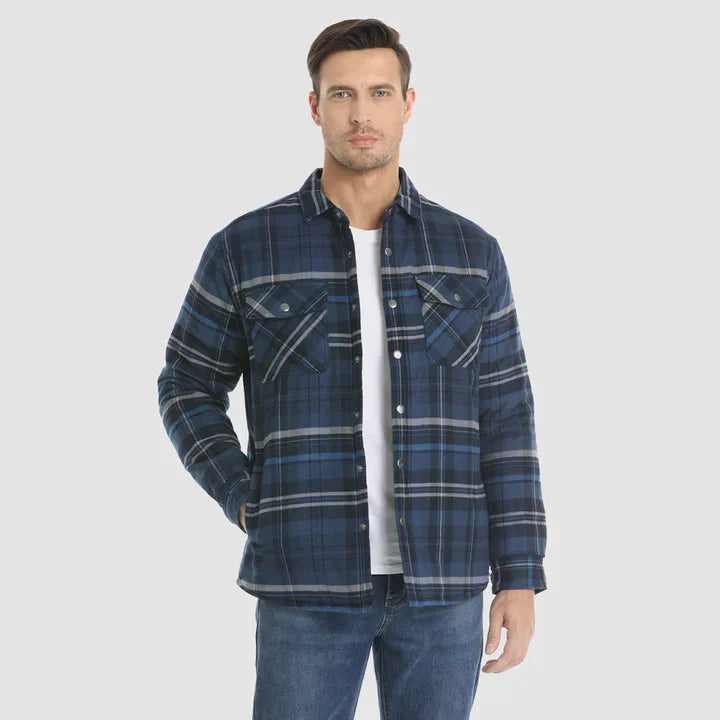 Flanellskjortjacka för män Långärmad quiltad fodrad rutig kappa Button down tjocka ytterkläder för vintern