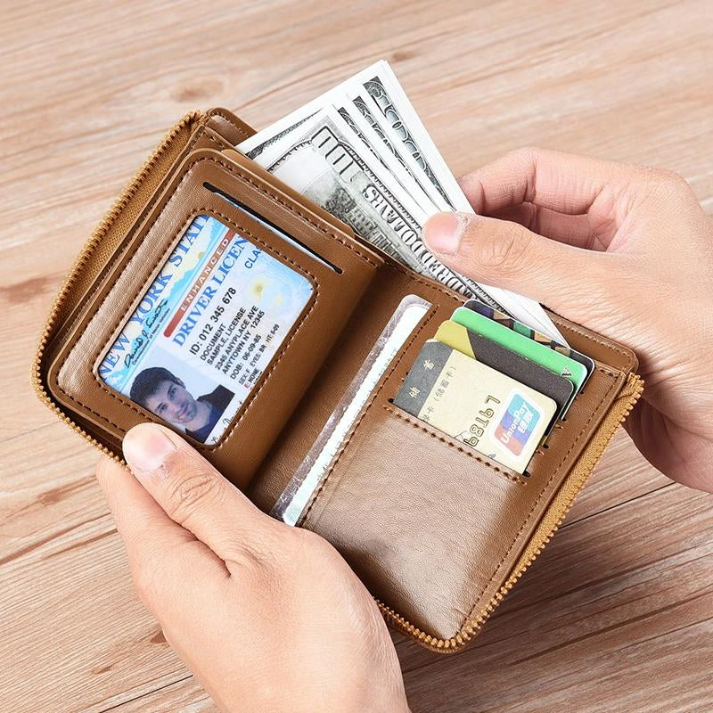 đ„STOR FĂRSĂLJNING - 49% RABATT đ„đ„PlĂ„nbok med dragkedja i lĂ€der för mĂ€n (RFID-skyddad)