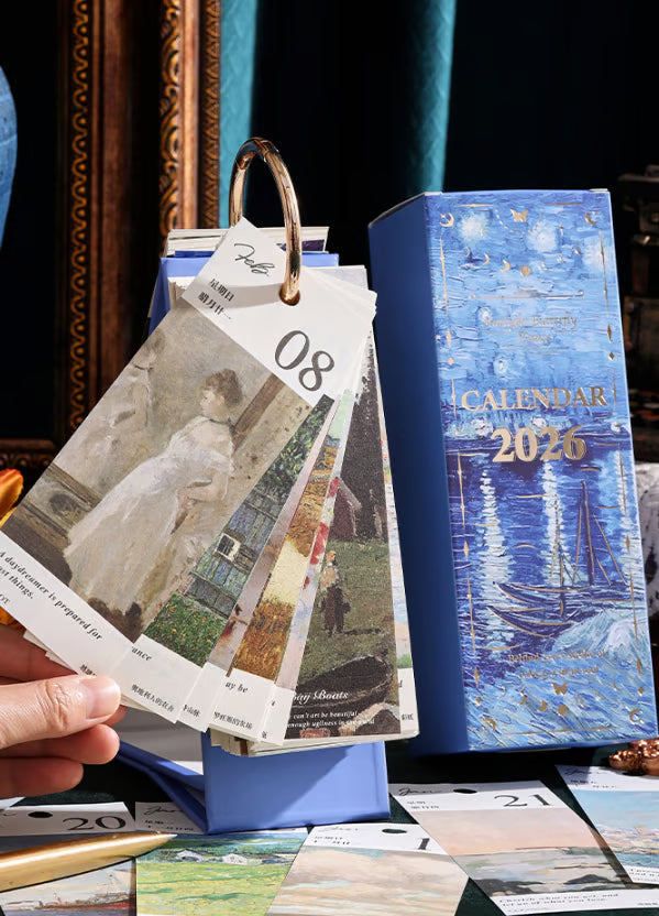 đš 2026 Vintage oljemĂ„lning i europeisk stil, vĂ€ndbar kalender