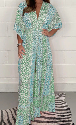 💝2025 Försäljning av nya produkter - 49% rabatt🔥Färgglad leopardmönstrad V-neckad jumpsuit
