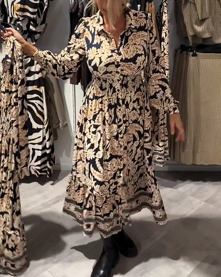 Vintageblommig skjortklänning med midjeknäppning