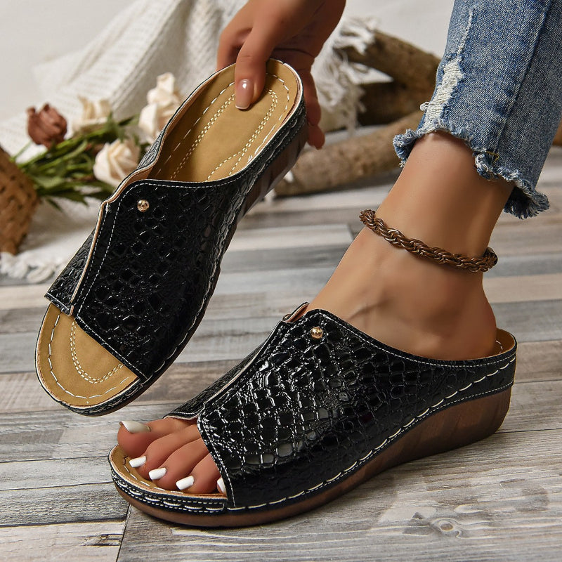 Peep Toe Slip on Wedge Sandaler för kvinnor
