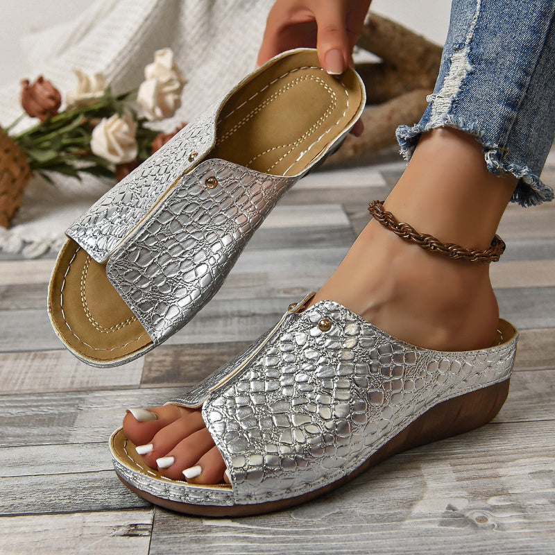 Peep Toe Slip on Wedge Sandaler för kvinnor