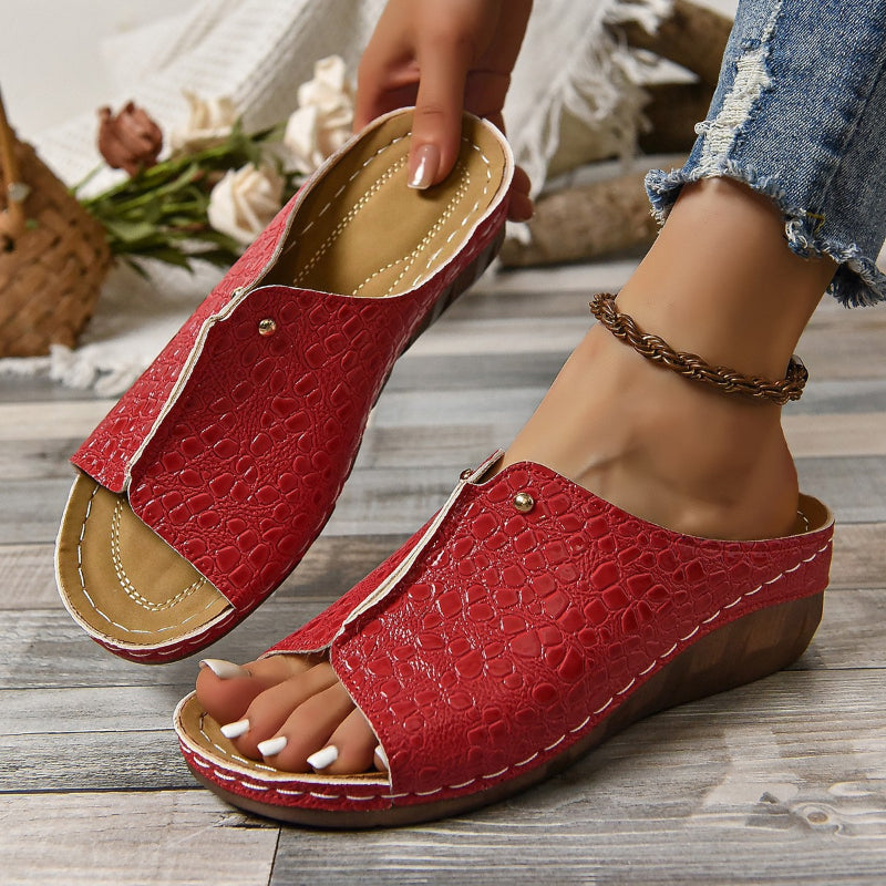 Peep Toe Slip on Wedge Sandaler för kvinnor
