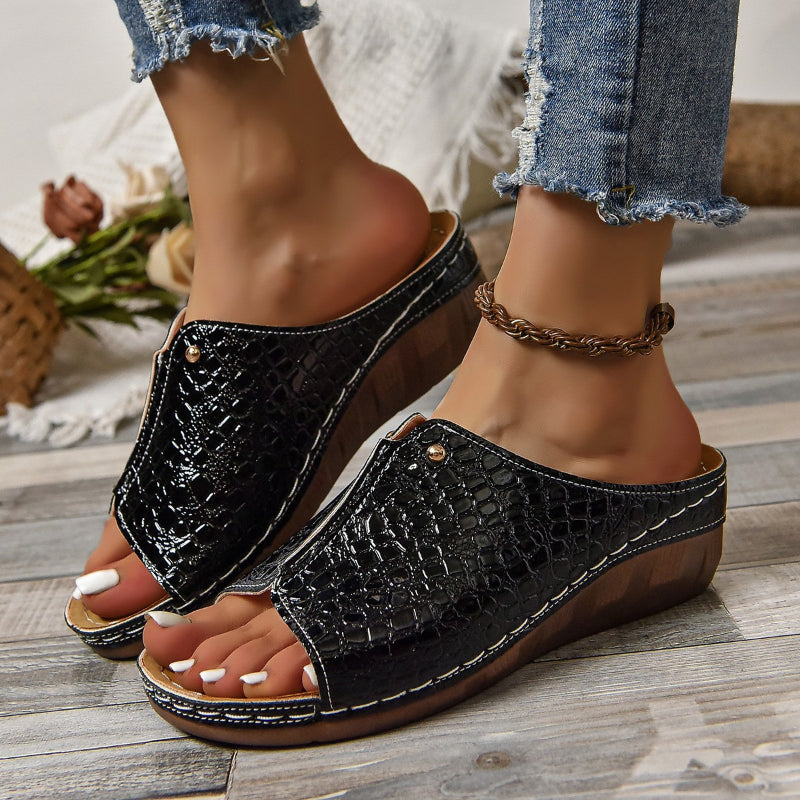 Peep Toe Slip on Wedge Sandaler för kvinnor