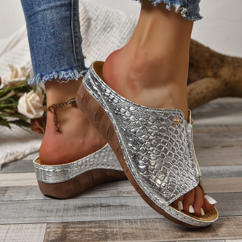 Peep Toe Slip on Wedge Sandaler för kvinnor