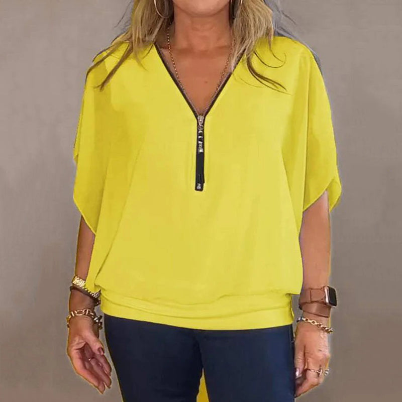 💥Specialförsäljning 49% OFF👗Avslappnad damtopp med dragkedja och chiffonghals
