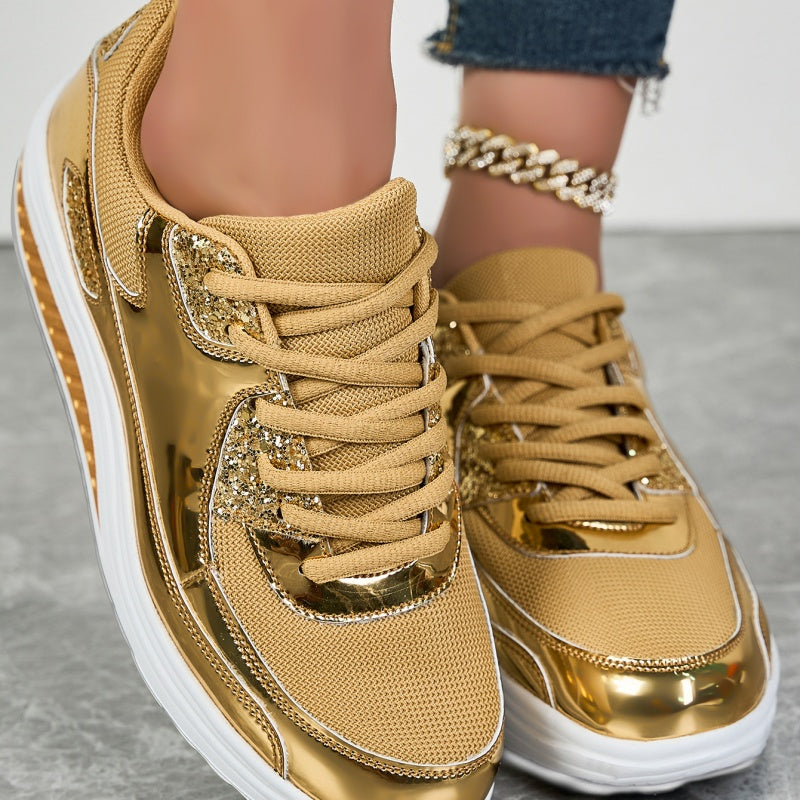 ✨ Moderna sneakers med plattform för kvinnor för glänsande fritidsstil