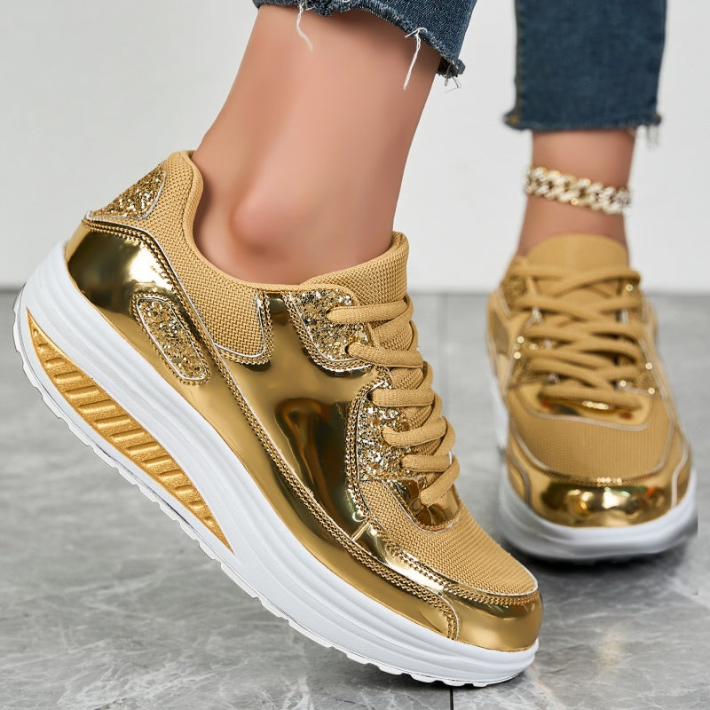 ✨ Moderna sneakers med plattform för kvinnor för glänsande fritidsstil