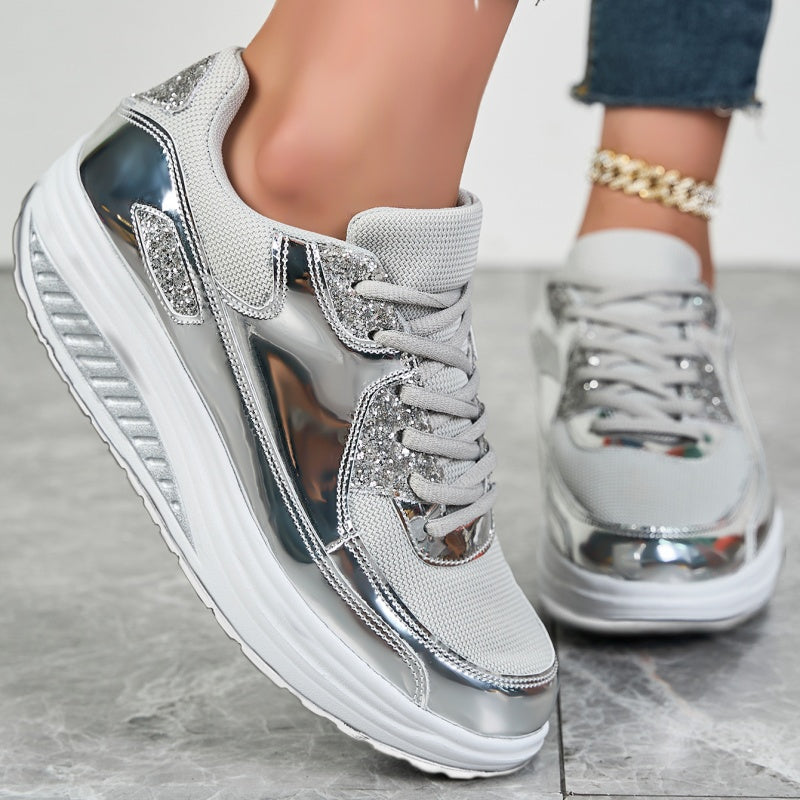 ✨ Moderna sneakers med plattform för kvinnor för glänsande fritidsstil