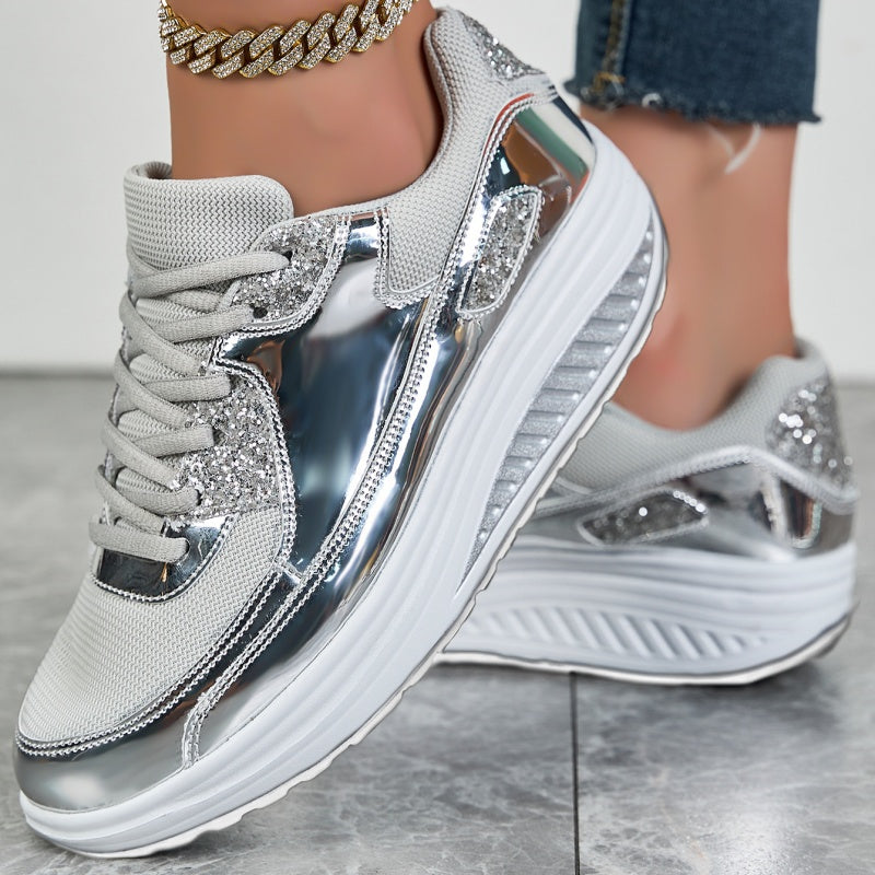✨ Moderna sneakers med plattform för kvinnor för glänsande fritidsstil