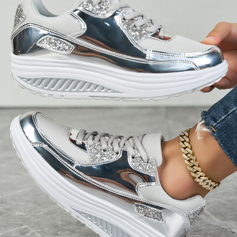 ✨ Moderna sneakers med plattform för kvinnor för glänsande fritidsstil
