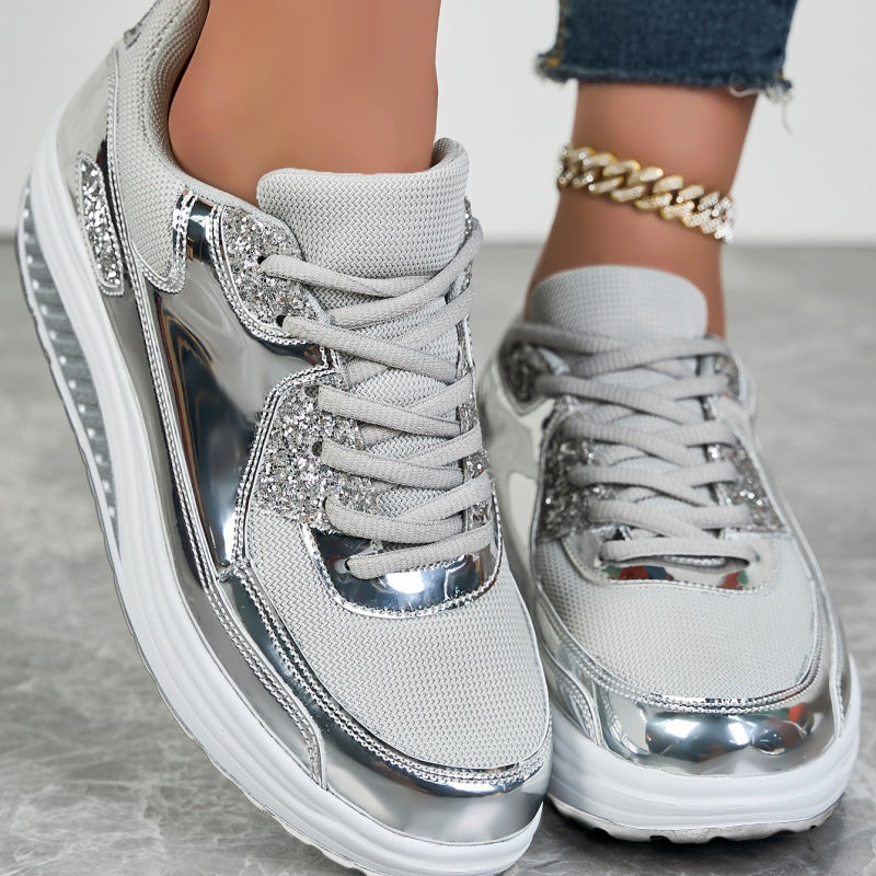 ✨ Moderna sneakers med plattform för kvinnor för glänsande fritidsstil
