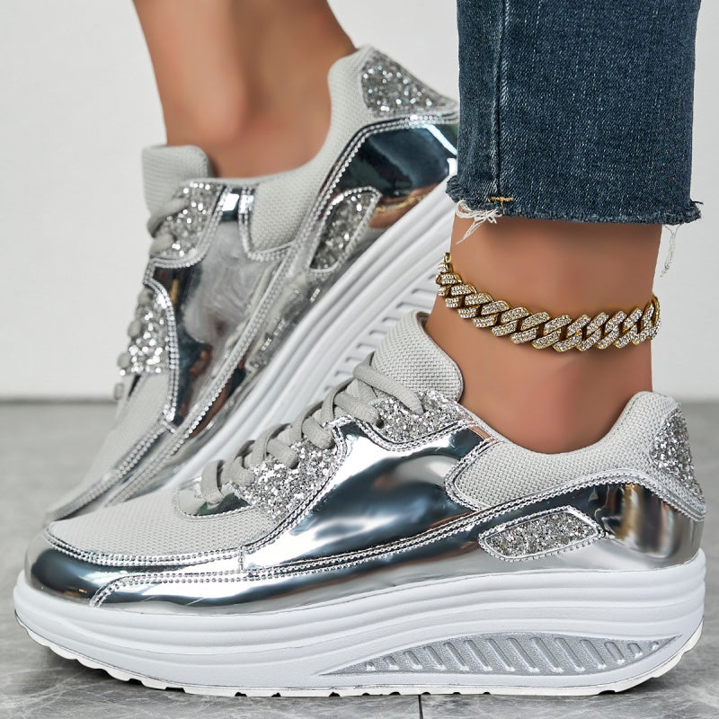 ✨ Moderna sneakers med plattform för kvinnor för glänsande fritidsstil