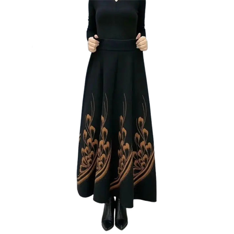 Elegant A-linje kjol med hög midja i fuskull för kvinnor