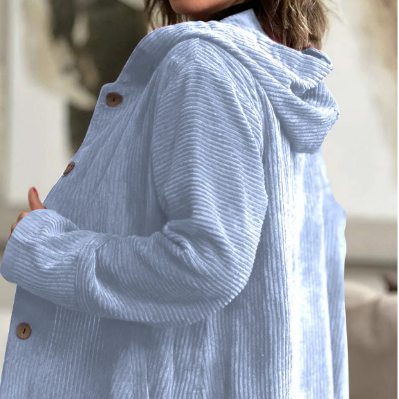Oversized jacka med huva och knappar i corduroy för damer