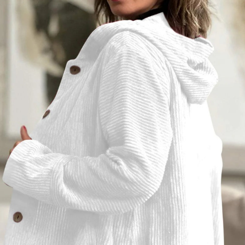 Oversized jacka med huva och knappar i corduroy för damer