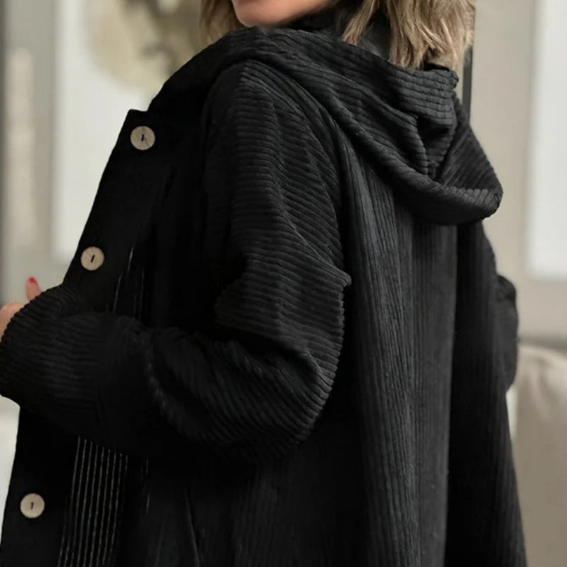 Oversized jacka med huva och knappar i corduroy för damer