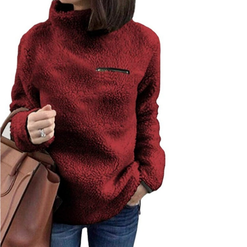 Turtleneck-pullover med dragkedja för kvinnor