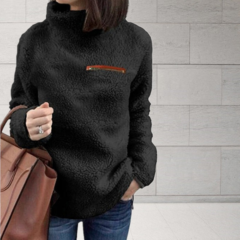 Turtleneck-pullover med dragkedja för kvinnor