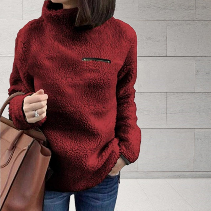 Turtleneck-pullover med dragkedja för kvinnor