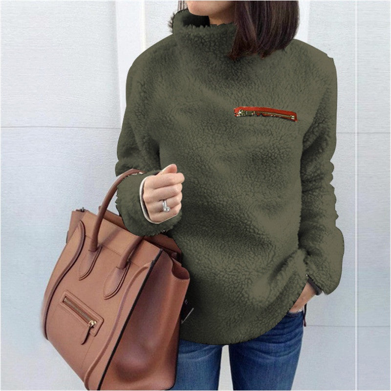 Turtleneck-pullover med dragkedja för kvinnor