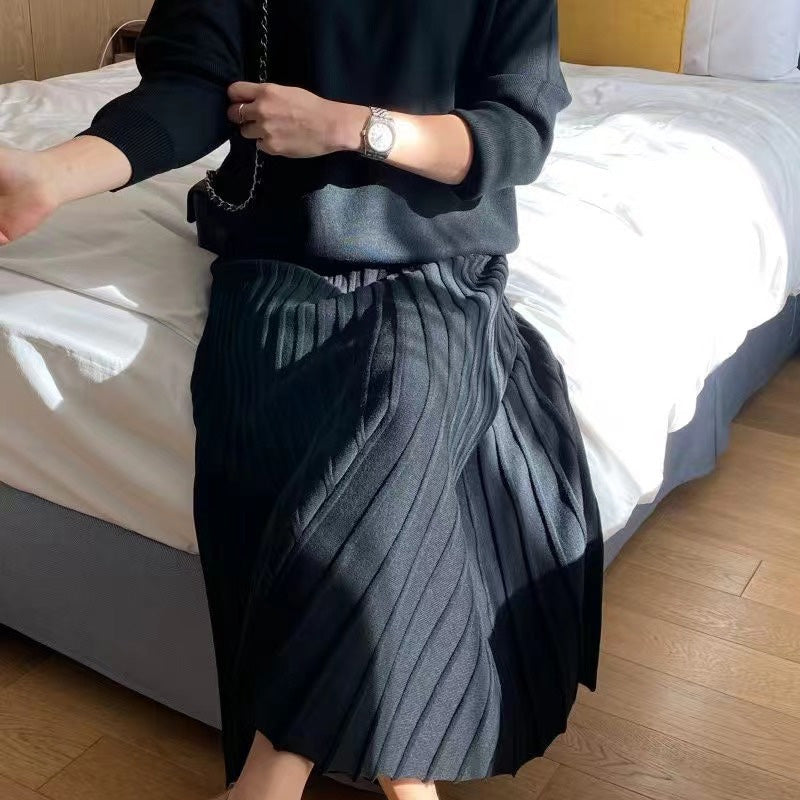 🔥HOT SALE 49% OFF🔥Topp med rund hals för kvinnor & Plisserad kjol 2-delat set