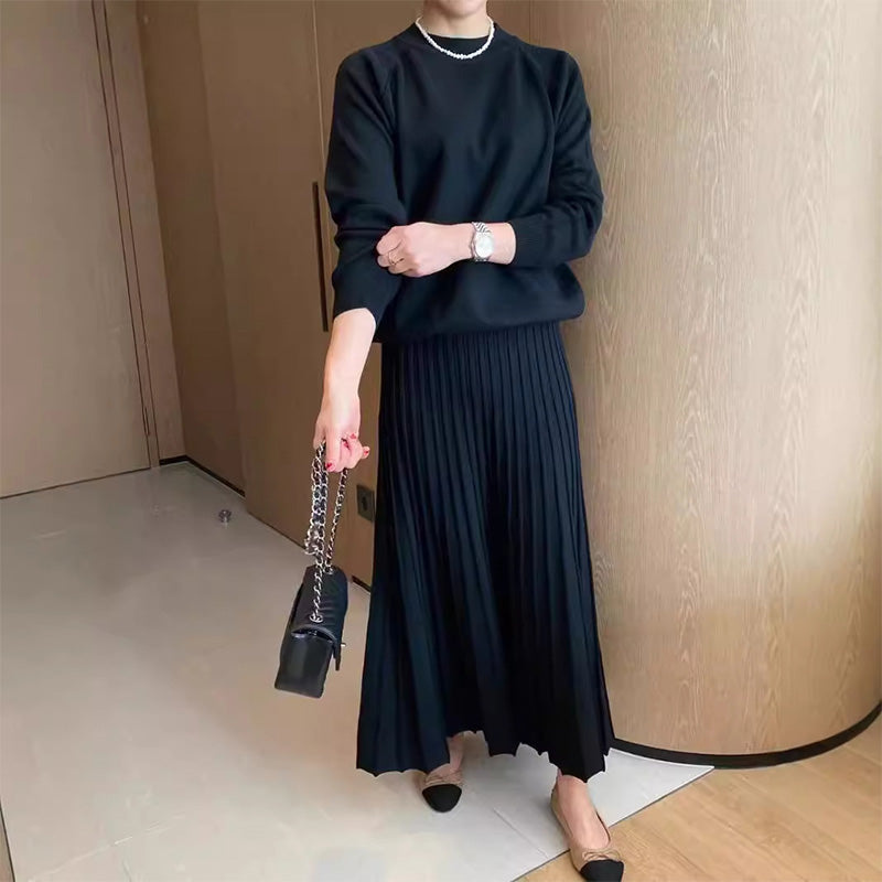 🔥HOT SALE 49% OFF🔥Topp med rund hals för kvinnor & Plisserad kjol 2-delat set