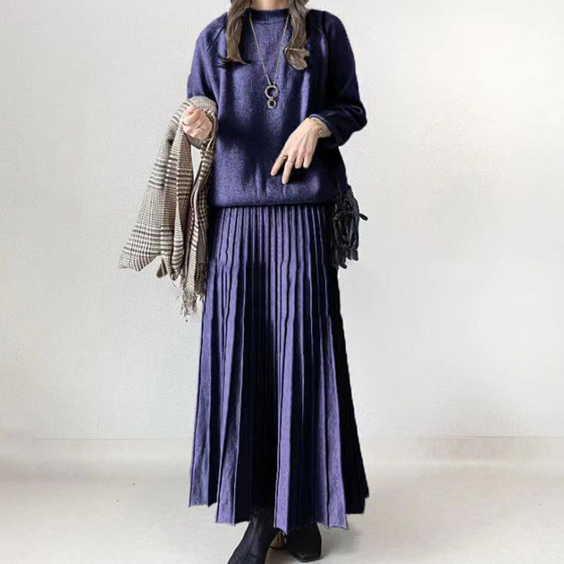 đ„HOT SALE 49% OFFđ„Topp med rund hals för kvinnor ïŒ Plisserad kjol 2-delat set