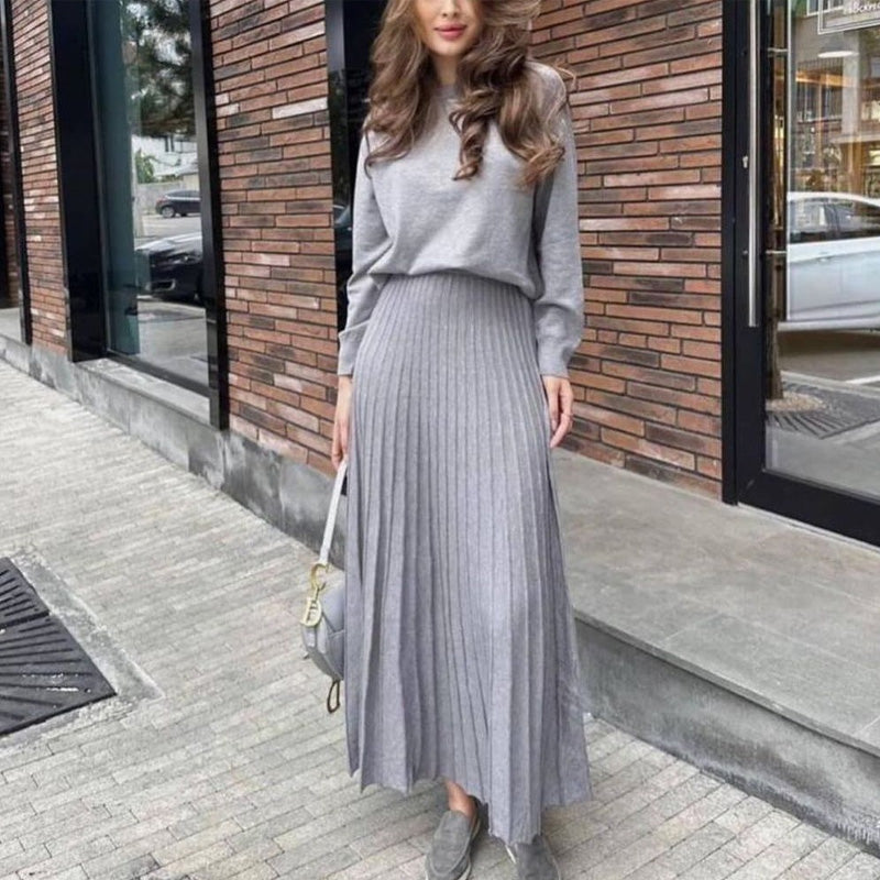 🔥HOT SALE 49% OFF🔥Topp med rund hals för kvinnor & Plisserad kjol 2-delat set