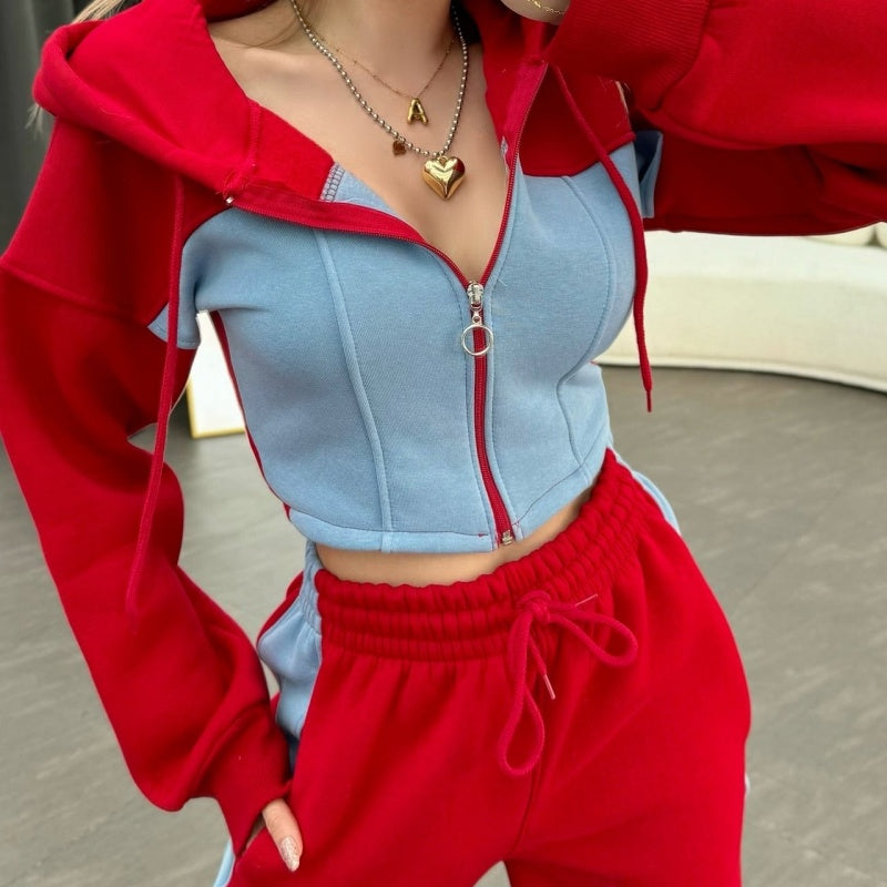 Trendy Color Block Jacket & Pants 2-delat set för kvinnor